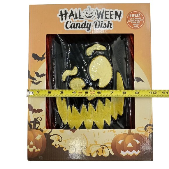Halloween Candy Dish With Pumpkin Face Black & Orange Perfect For Trick-Or-Treat - Picture 3 of 4